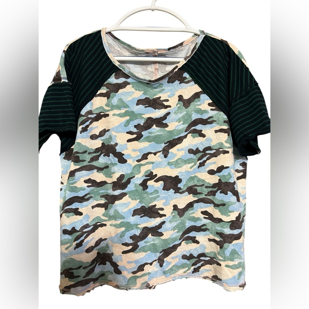 Camo & Striped Short Sleeve Top